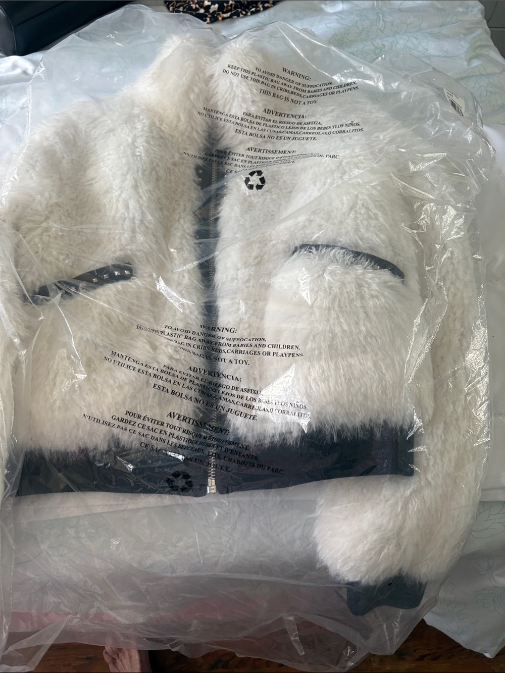 Karl Lagerfeld White Teddy Jacket with Black Trim